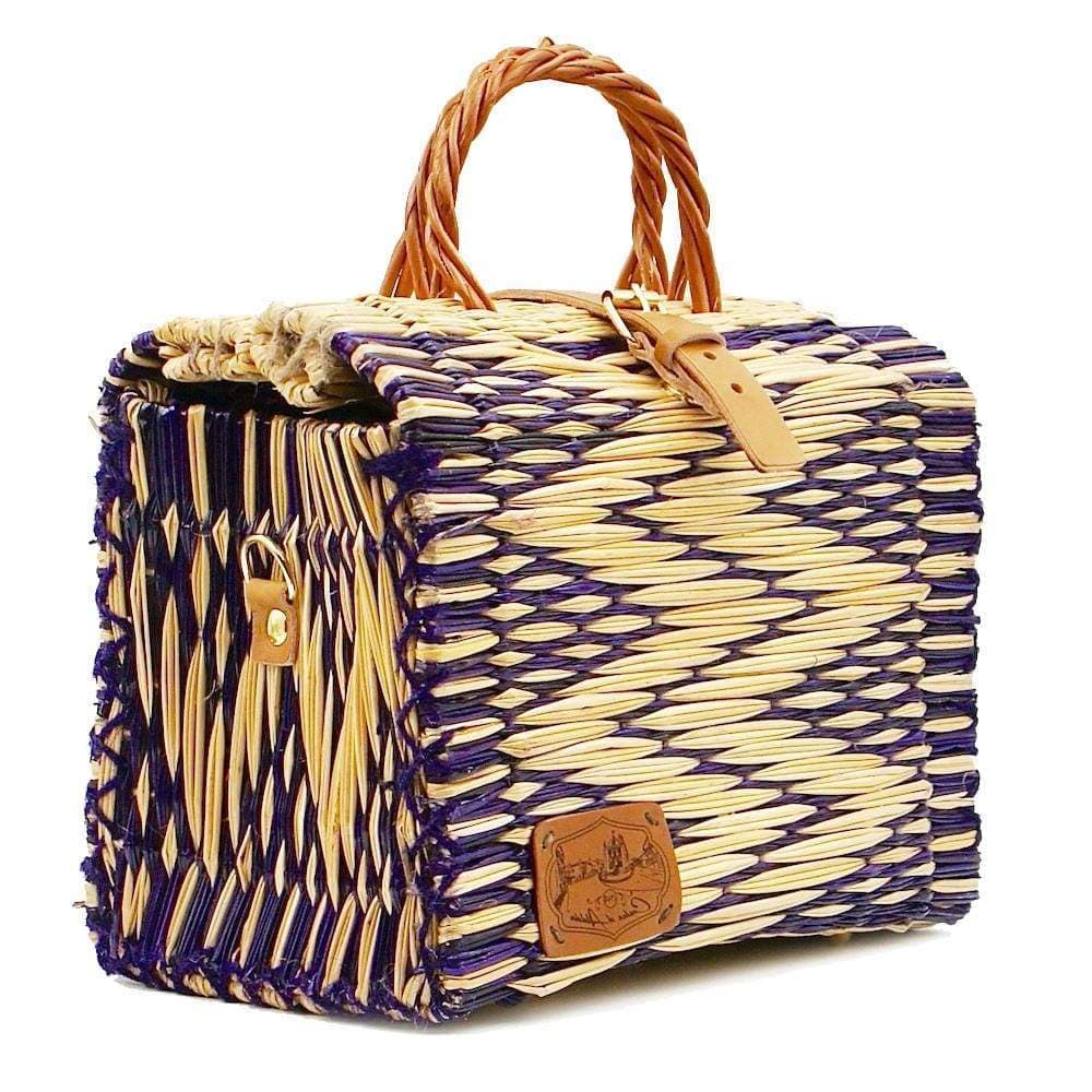 Sac cabas en jonc 26cm - Violet & naturel