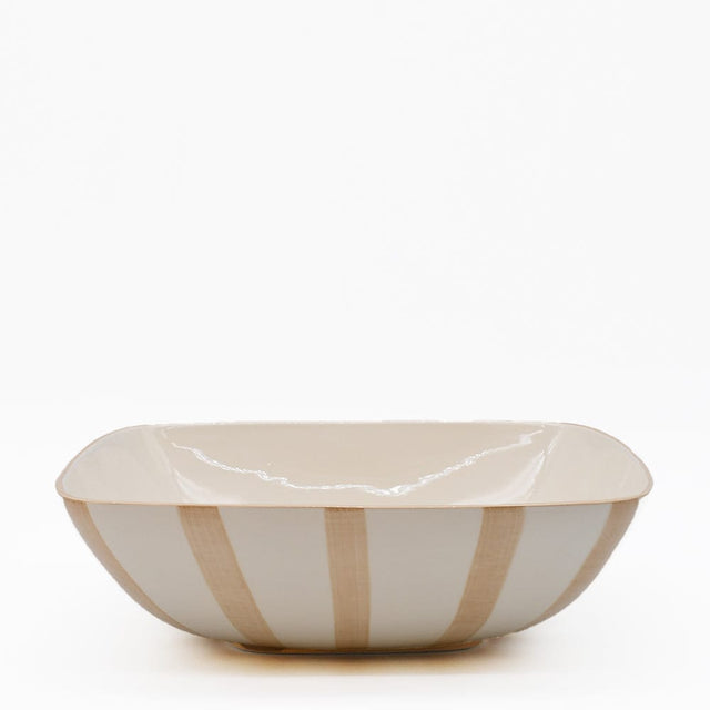 Saladier rayé moka et blanc I Vaisselle du Portugal en ligne Saladier rayé "Costa Nova Mar" 28cm - Moka