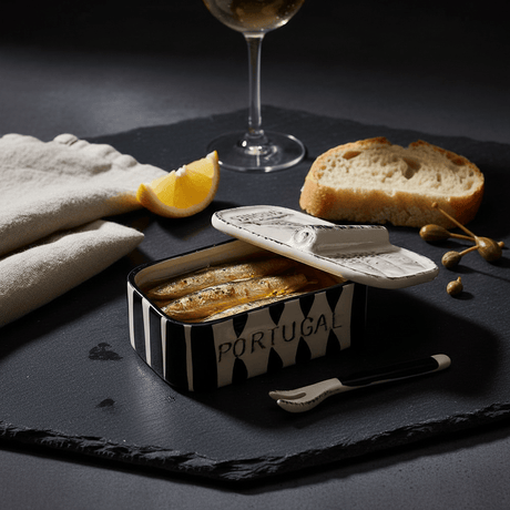 Sardinhas I Striped Ceramic Box - Black