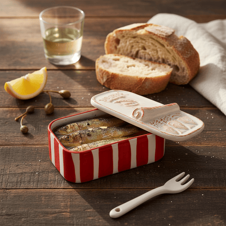 Sardinhas I Striped Ceramic Box - Red