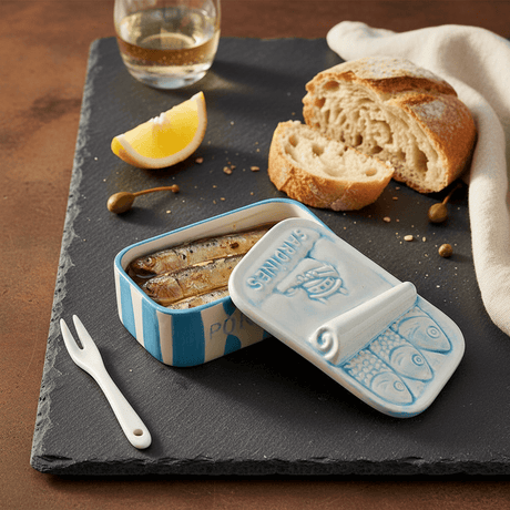 Sardinhas I Striped Ceramic Box - Turquoise