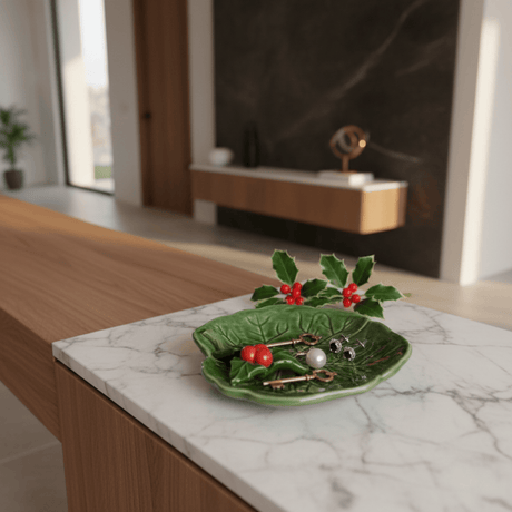 Small Ceramic Dish with a Holly Leaf - Green