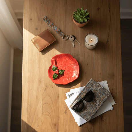 Small Ceramic Dish with a Holly Leaf  - Red
