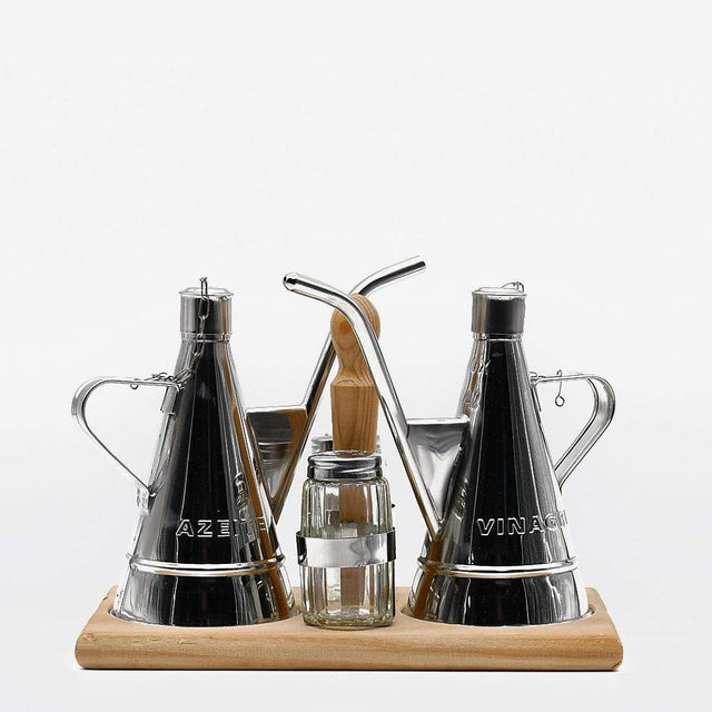 Stainless steel and wood Condiment set