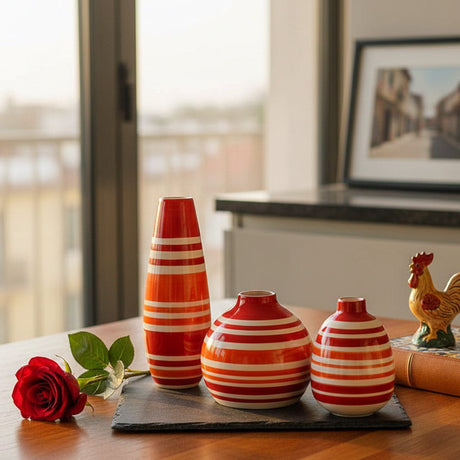 Striped Ceramic Vase - Red