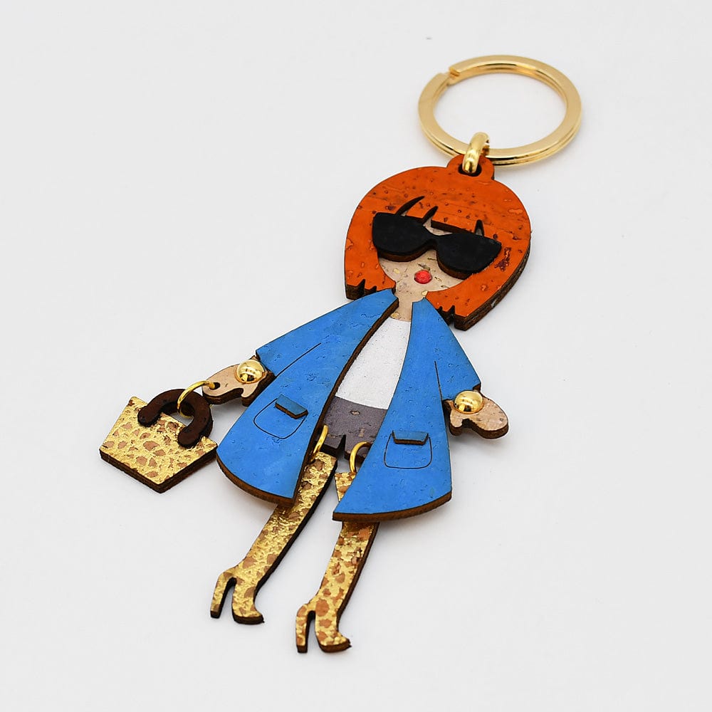 Stylish Silhouette Cork Keychain - Blue
