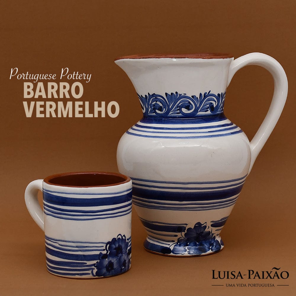 Terracotta blue oversized Pitcher from Portugal – Luisa Paixao