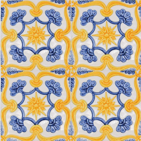 Textured Azulejo - Blue and yellow 5.5x5.5''