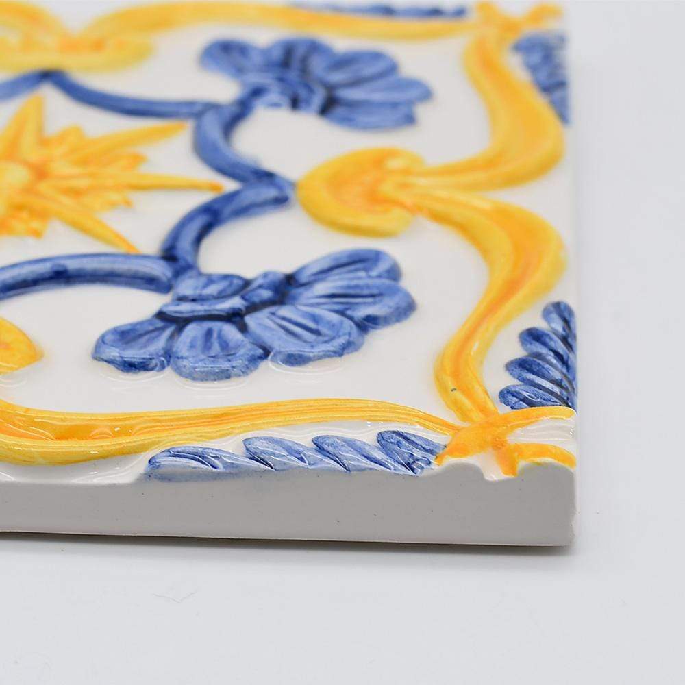 Textured Azulejo - Blue and yellow 5.5x5.5''