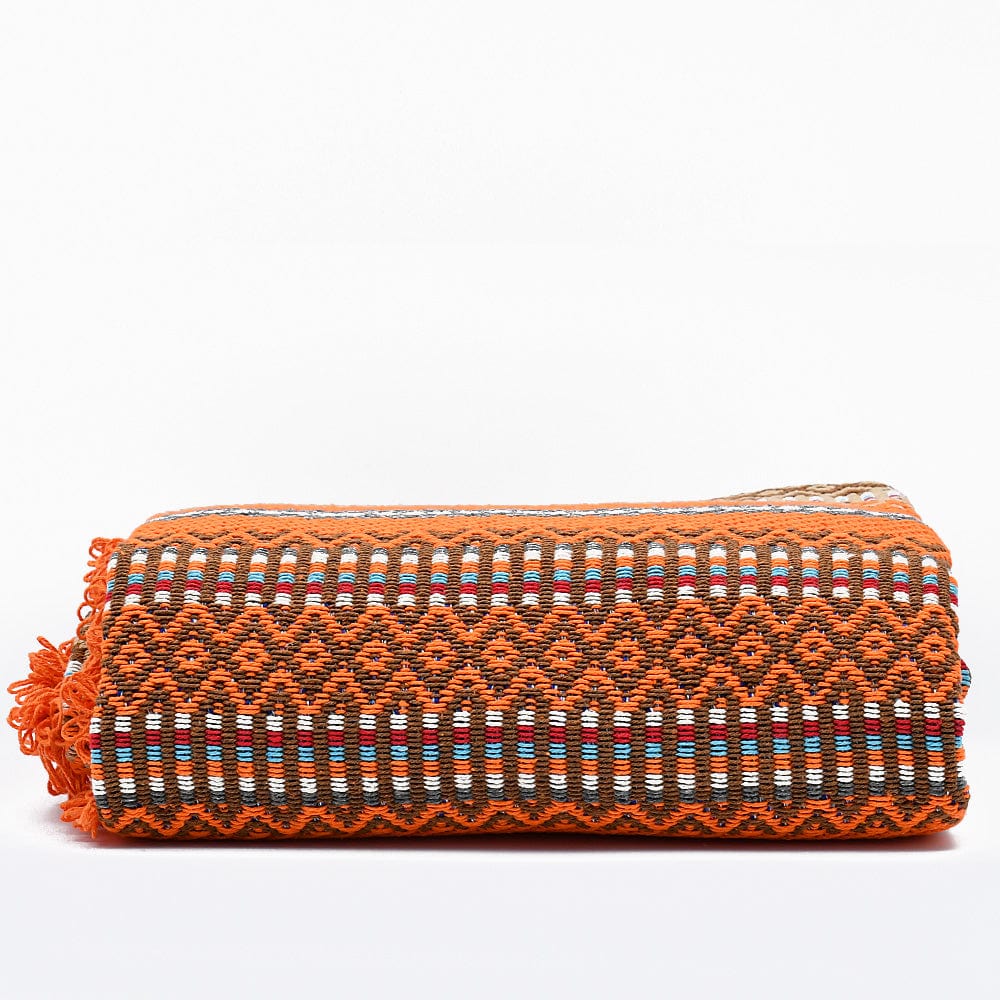 Traditional Portuguese fringed Blanket - Orange - Luisa Paixao | USA