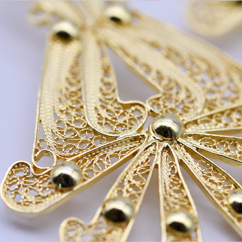 Gold plated Silver Filigree Earrings - 2.6'' - Luisa Paixao | USA