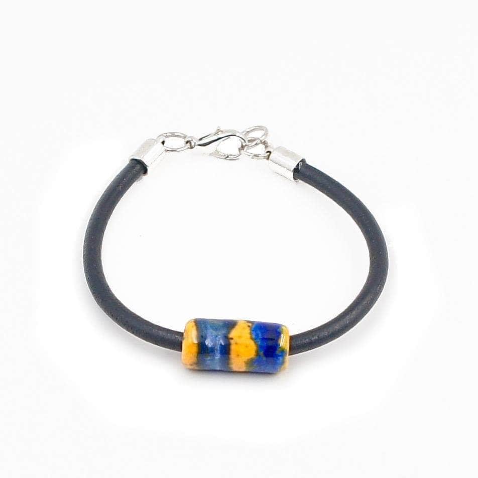Ceramic Bracelet on leather: Deep-blue and Yellow from Portugal