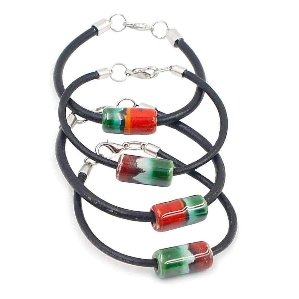 Ceramic Bracelet on leather: Green and Red from Portugal