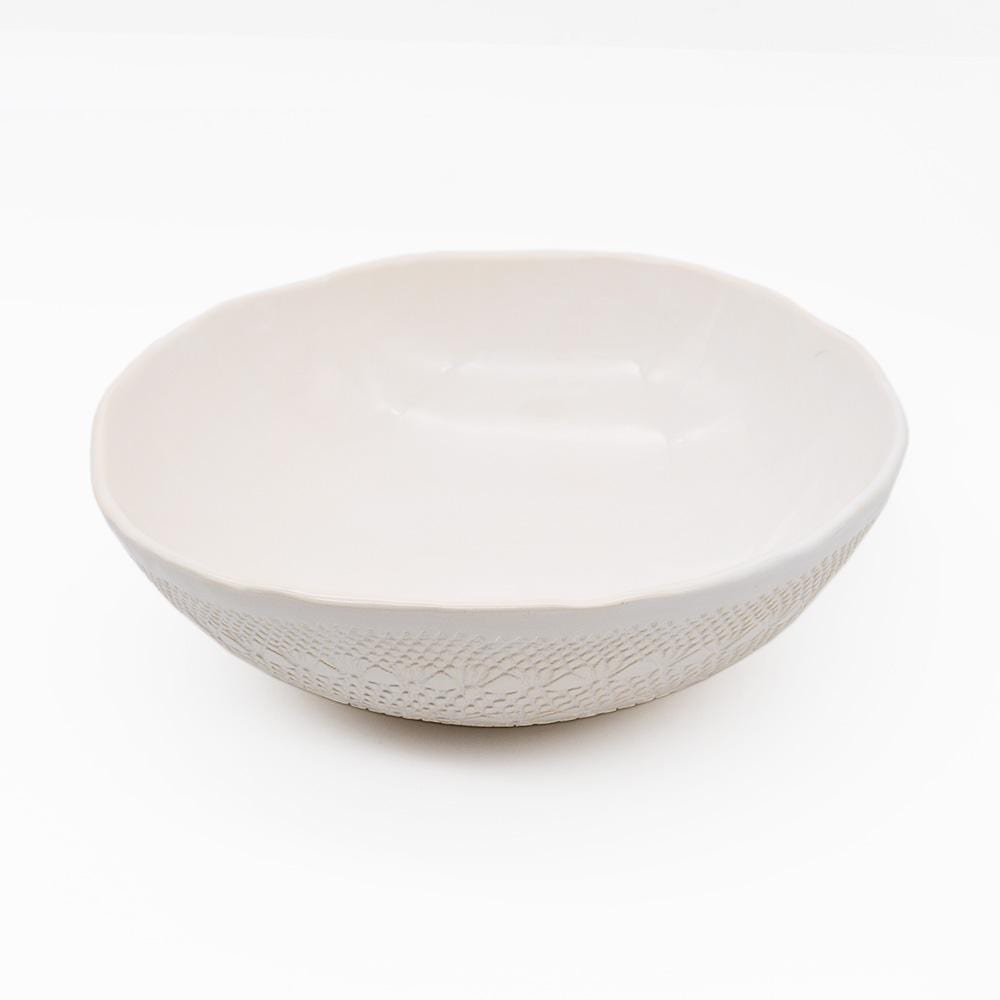 Carimbada I Handmade Ceramic Salad Bowl 9.8" - White - Luisa Paixao | USA