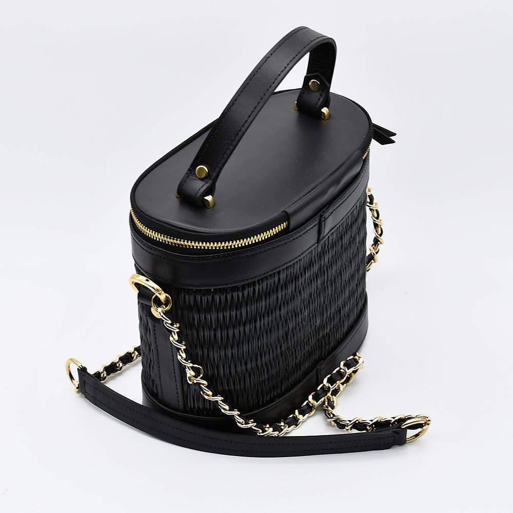 Leather and Rush Handbag - 22cm - Black from Portugal