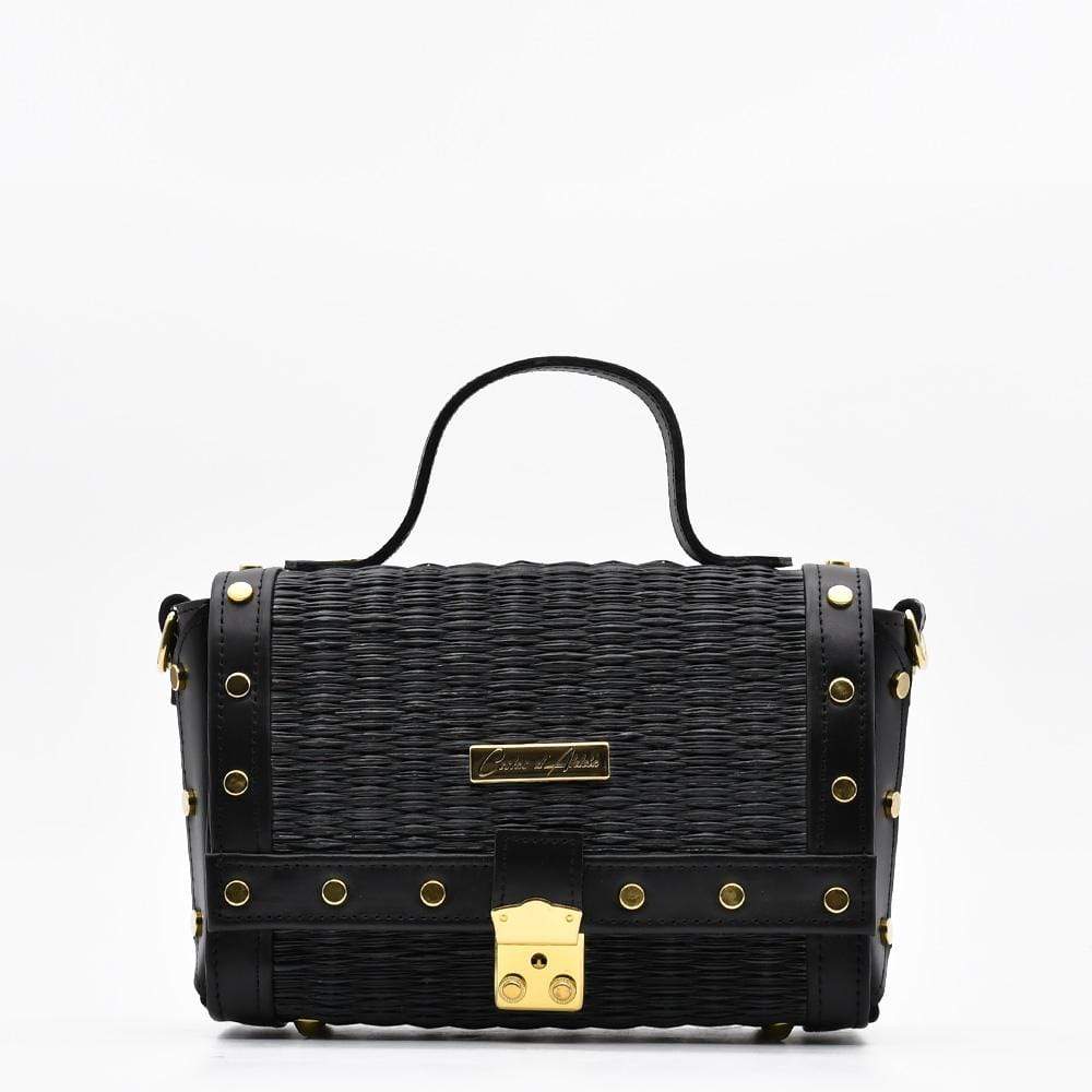 Leather and Rush Handbag - 24cm - Black from Portugal
