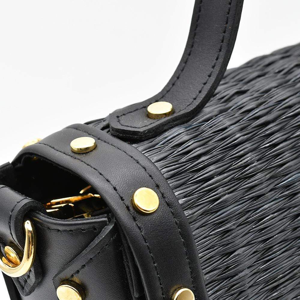Leather and Rush Handbag - 24cm - Black from Portugal