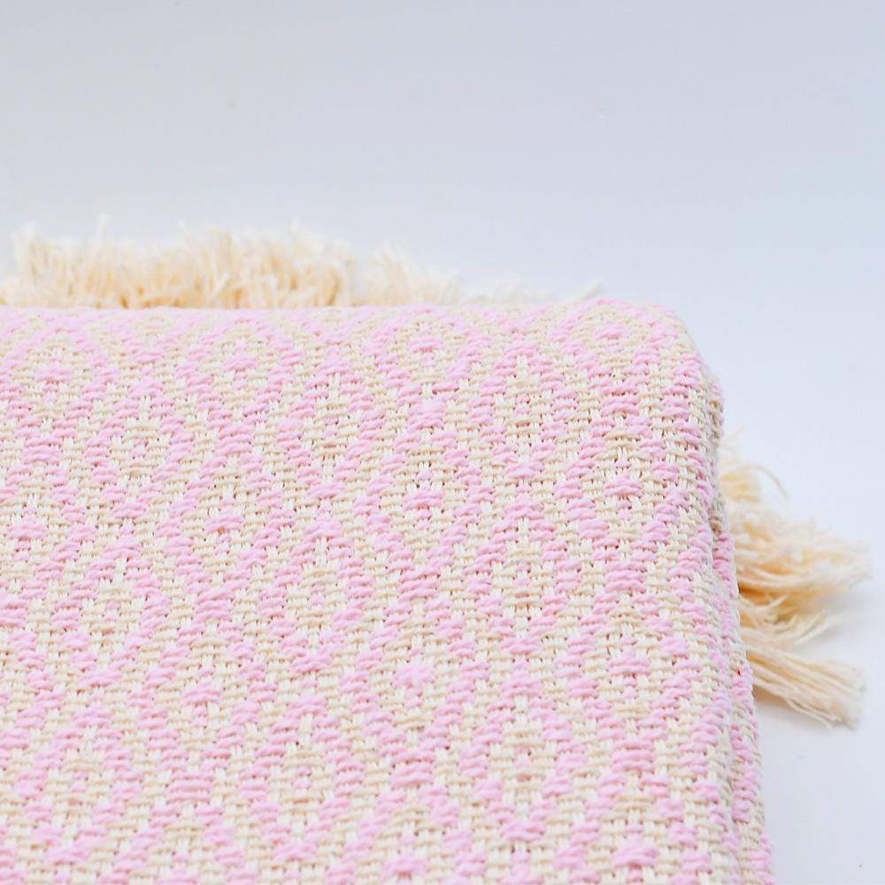 Losango I Cotton Fringed Blanket - Pink - Luisa Paixao | USA