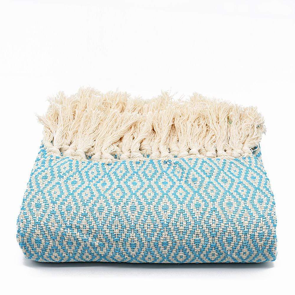 Losango I Cotton Fringed Blanket 200x135 - Turquoise from Portugal