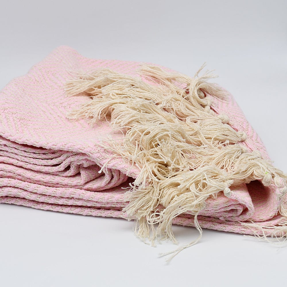 Herringbone I Cotton Fringed Blanket - Pink - Luisa Paixao | USA