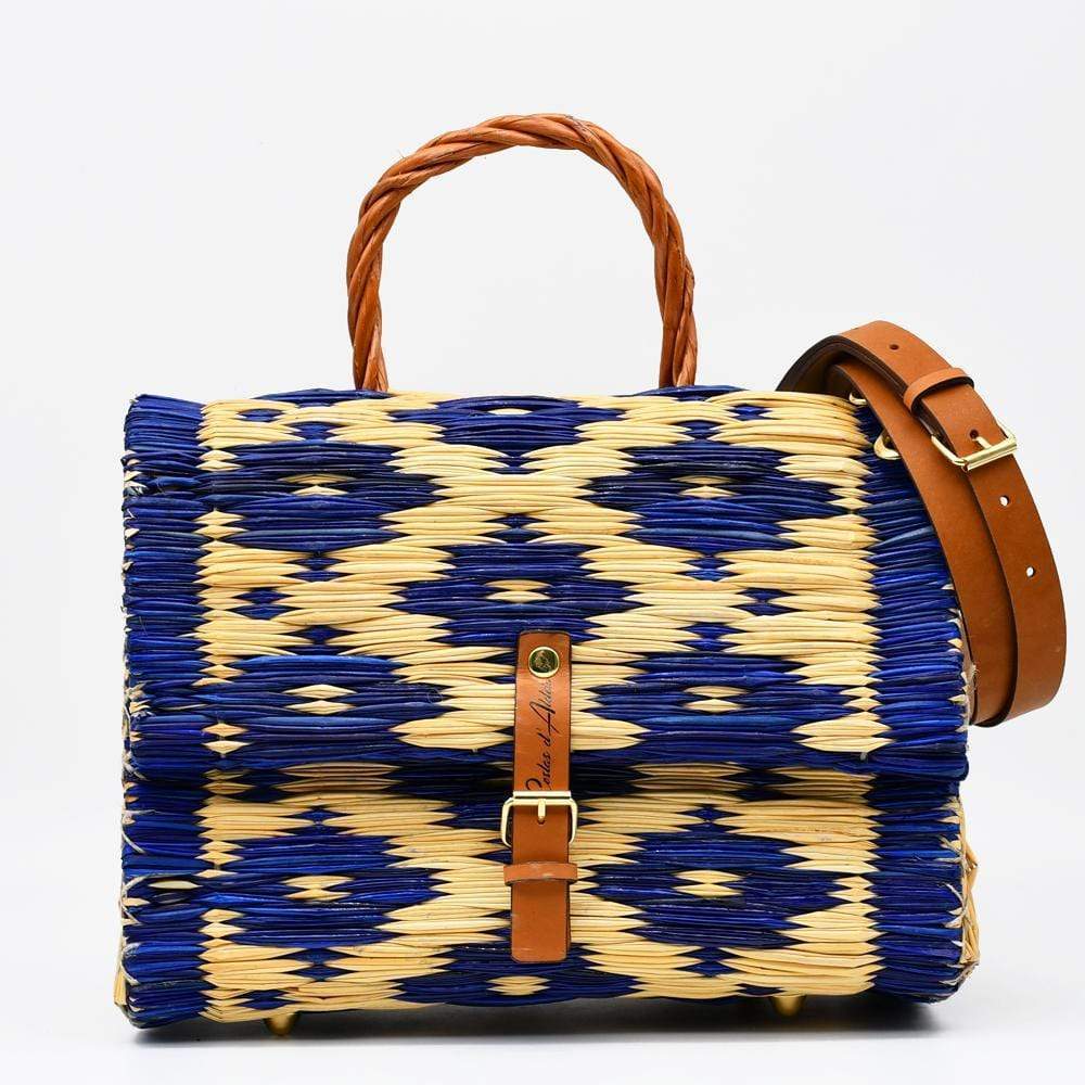 Reed Satchel Bag - 30cm - Blue & Natural from Portugal