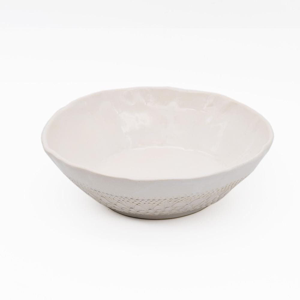 Carimbada I Handmade Ceramic Salad Bowl 7.5" - White - Luisa Paixao | USA