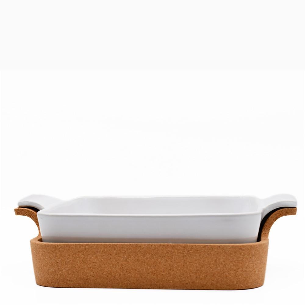 Stoneware baking Dish with cork base - White from Portugal