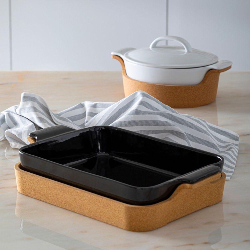 Stoneware baking Dish with cover and cork base - Black from Portugal