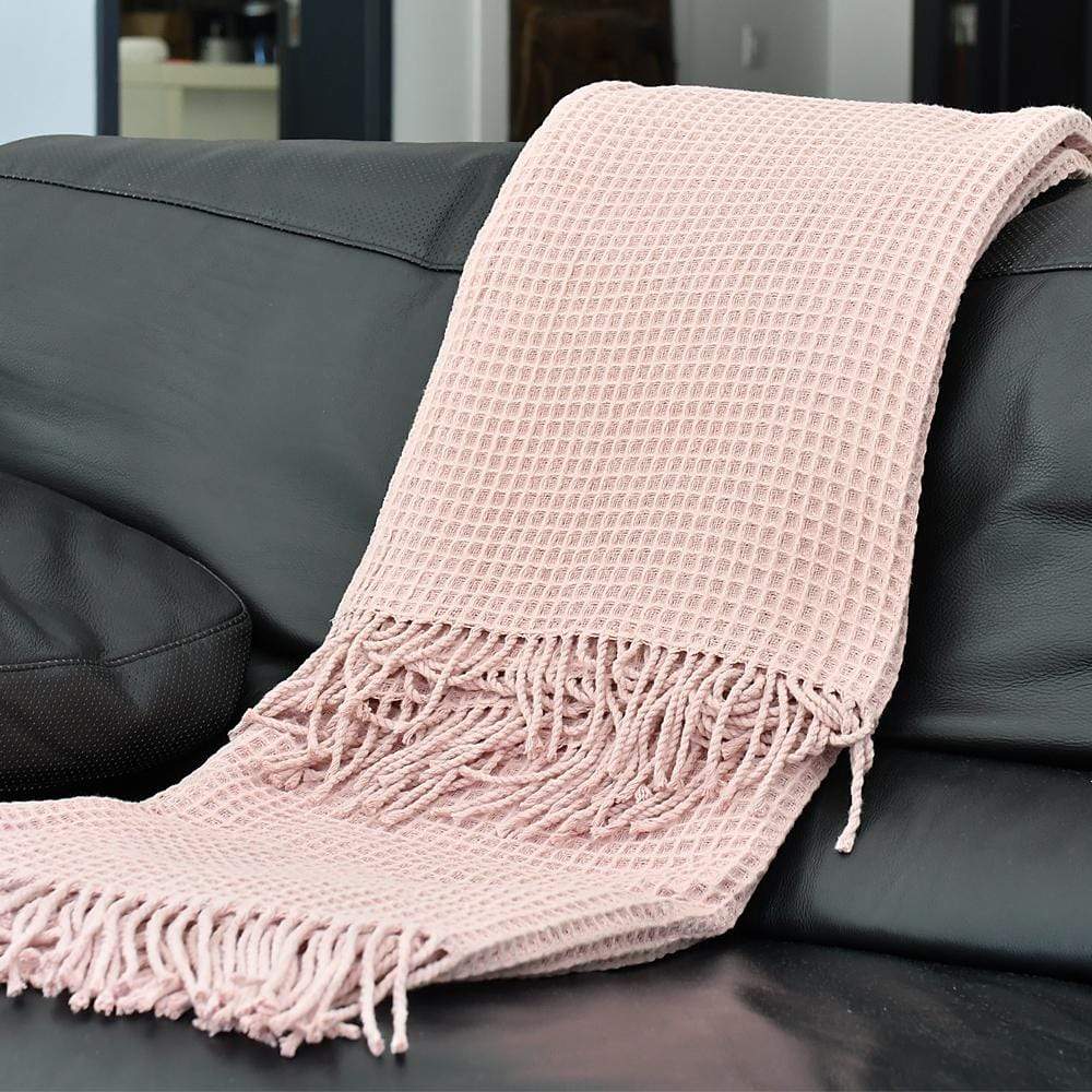 Waffle I Fringed cotton blanket 200x140 - Pink from Portugal